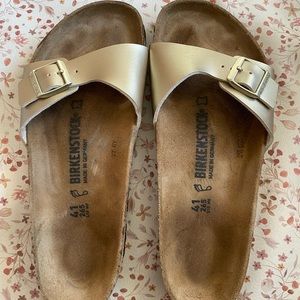 Never worn outside – gold leather Birkenstock sandals